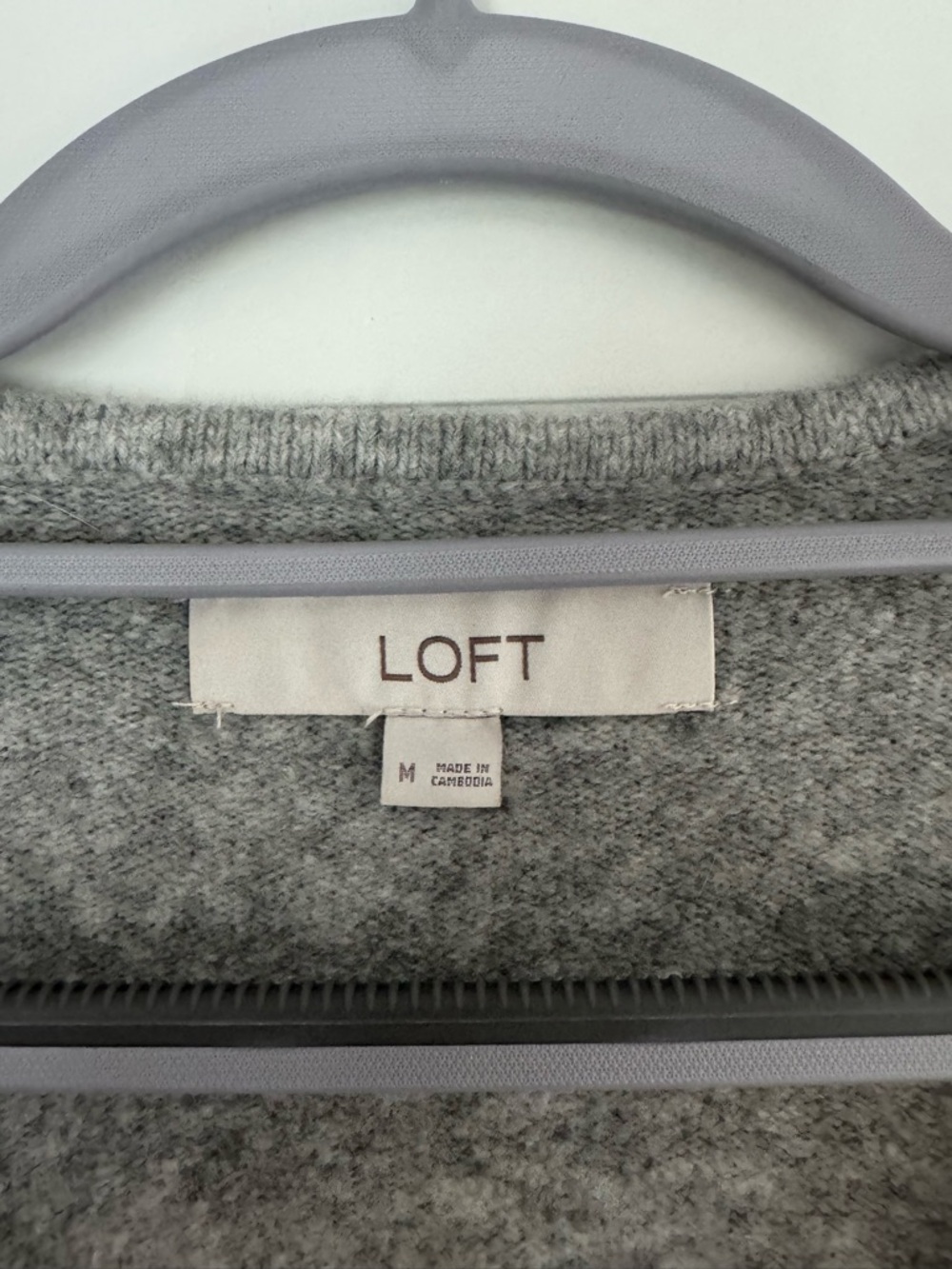 LOFT Light Gray V-Neck Button-Front Ribbed Sweater - Picture 3 of 4